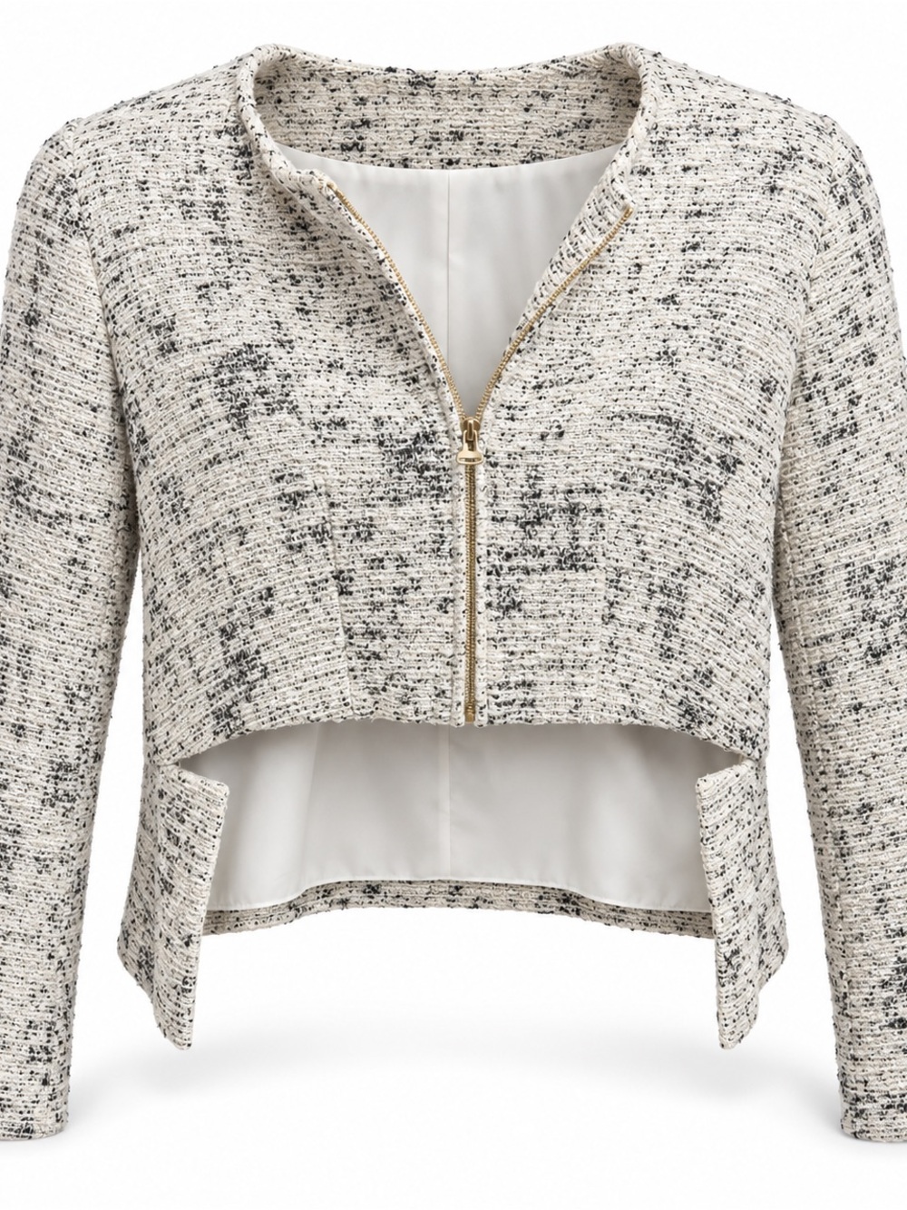 Derek Lam 10 Crosby Tweed Zip Jacket Size 10 White Black High-Low